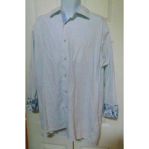 Men's Buttonup Dress Shirt Visconti Uomo White Searsucker w/ Paisly 2XL Cotton
